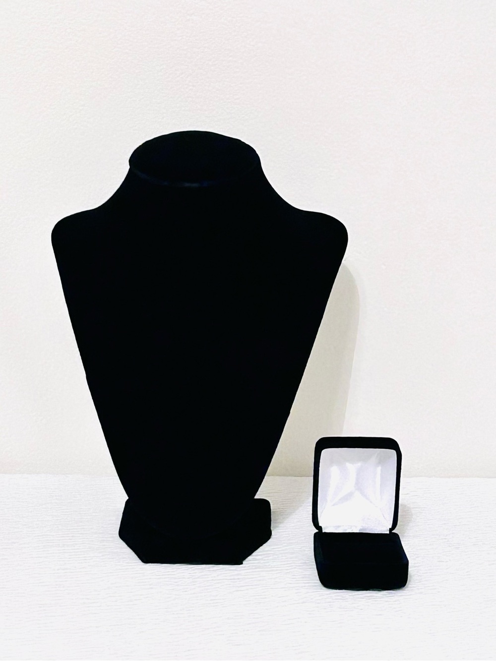 Black Velvet Jewelry Necklace Display Bust & Black Velvet Ring Display Case - Picture 2 of 5